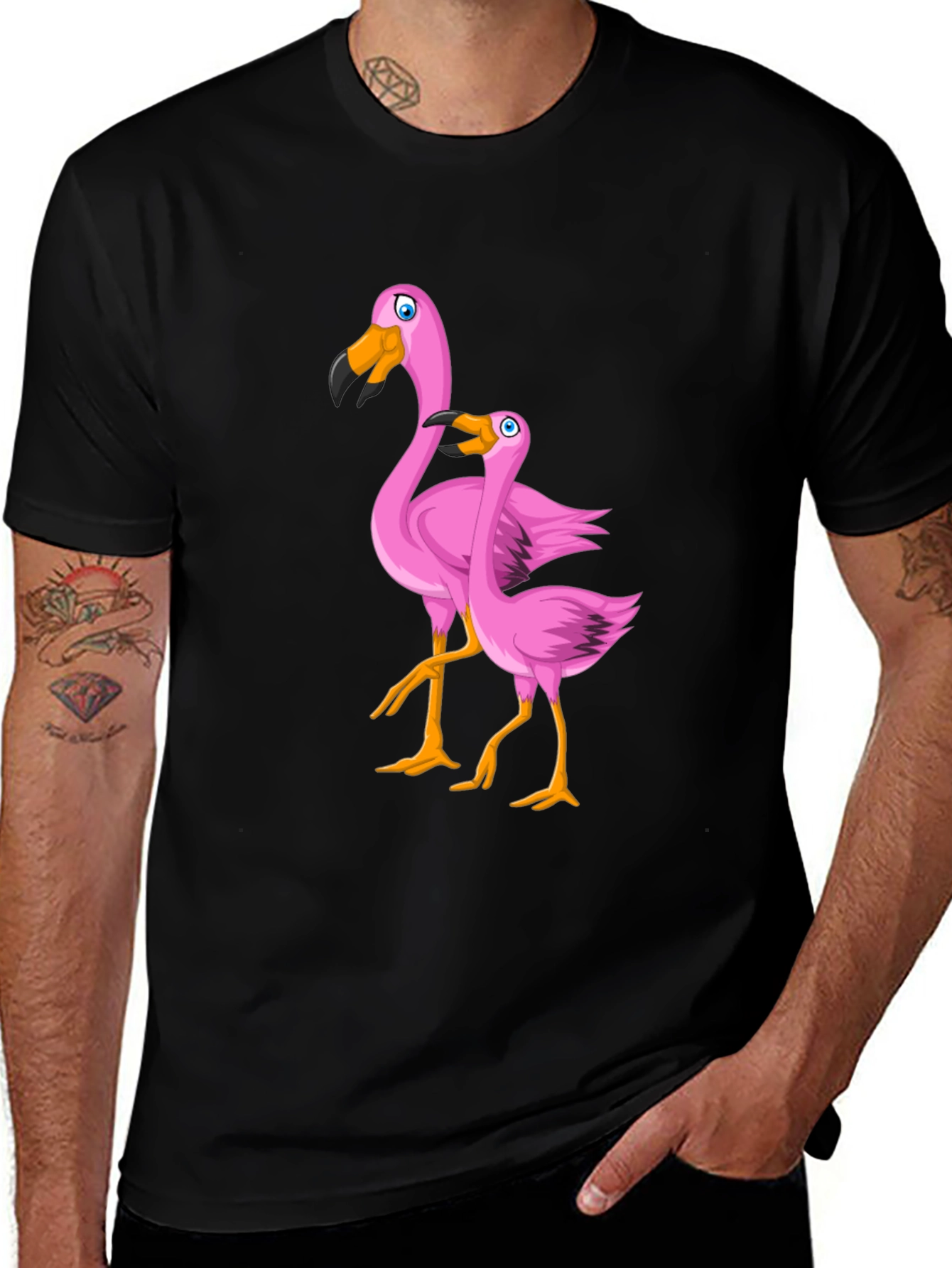 Pink Flamingo Graphic T-Shirt - Black Cotton Tee