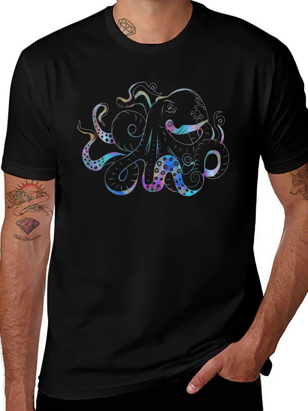 Octopus Graphic Black T-Shirt - Mens Casual Tee