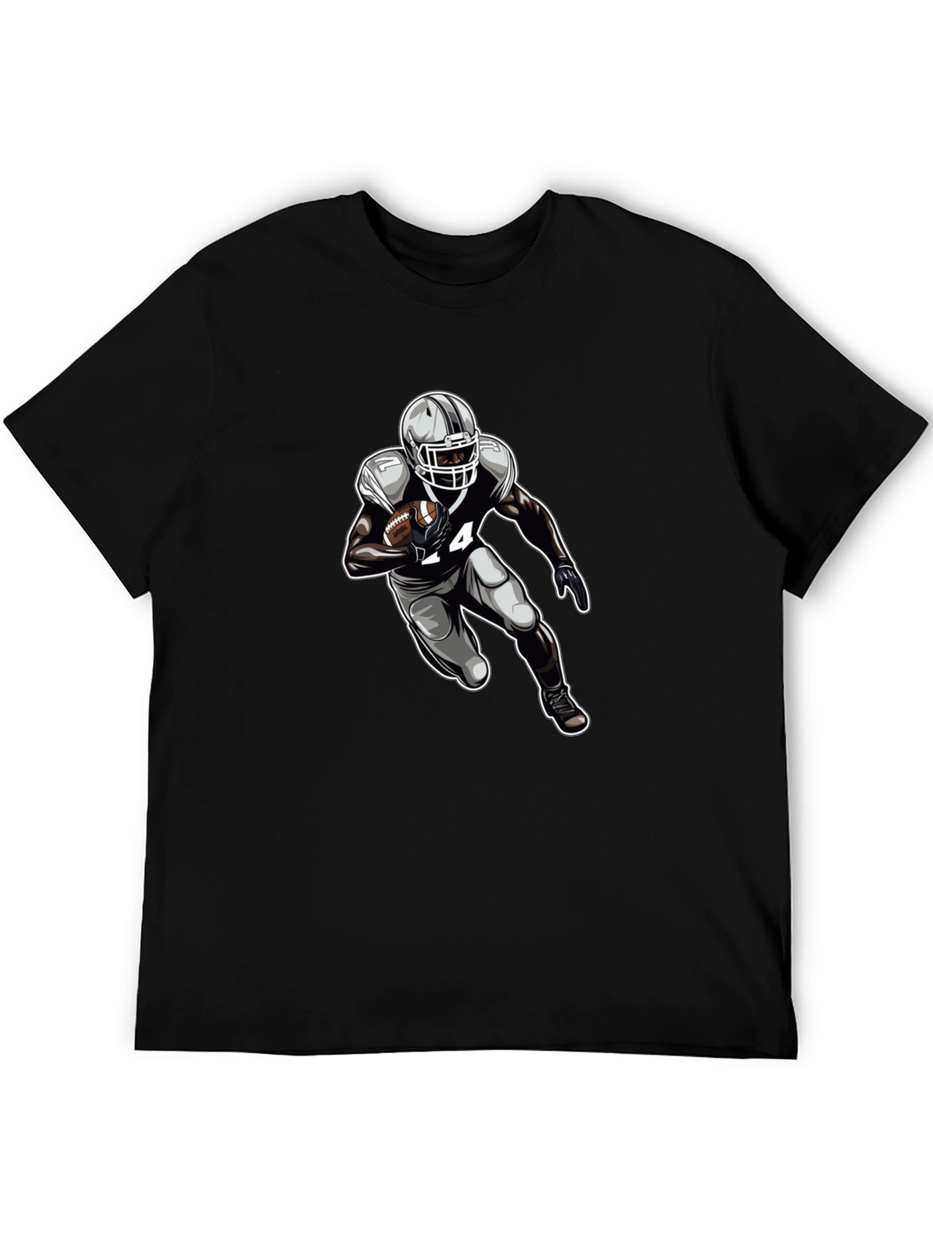 Football Player Graphic Tee - Black Cotton T-Shirt