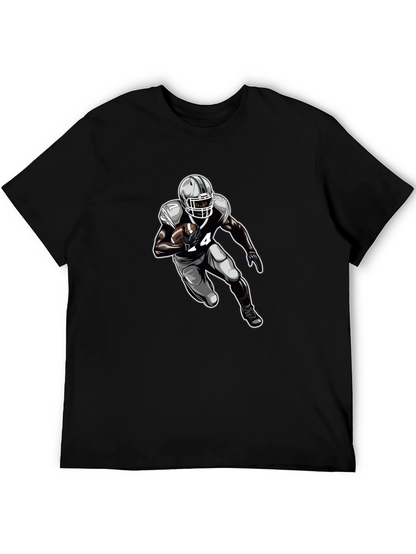 Football Player Graphic Tee - Black Cotton T-Shirt
