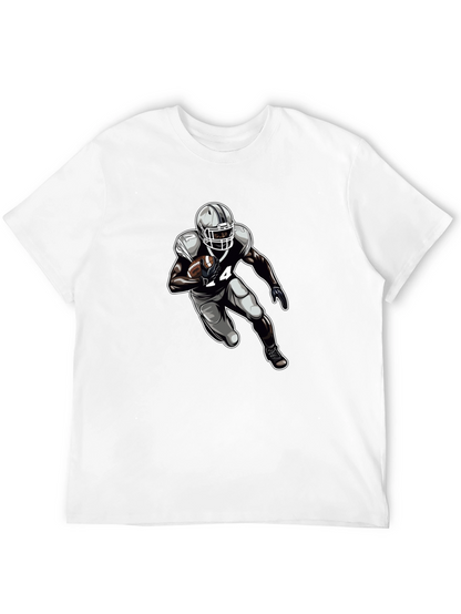Football Player Graphic Tee - Black Cotton T-Shirt