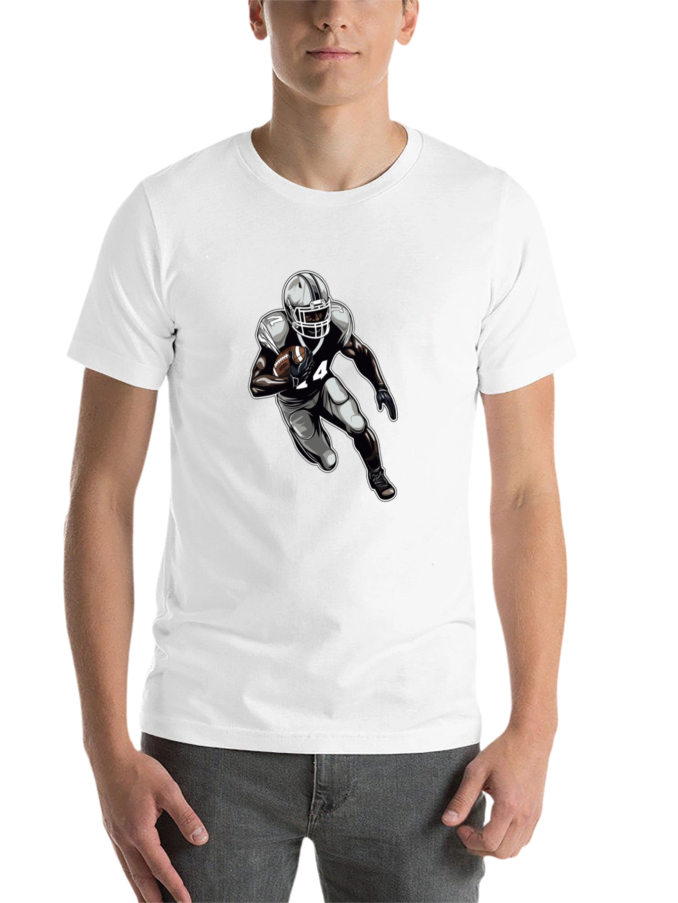 Football Player Graphic Tee - Black Cotton T-Shirt