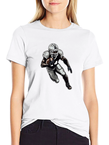 Football Player Graphic Tee - Black Cotton T-Shirt