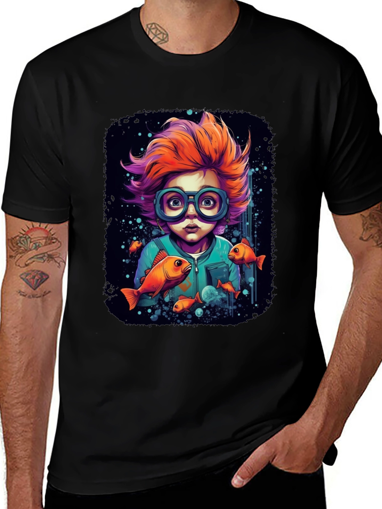 Boy with Fish Graphic T-Shirt