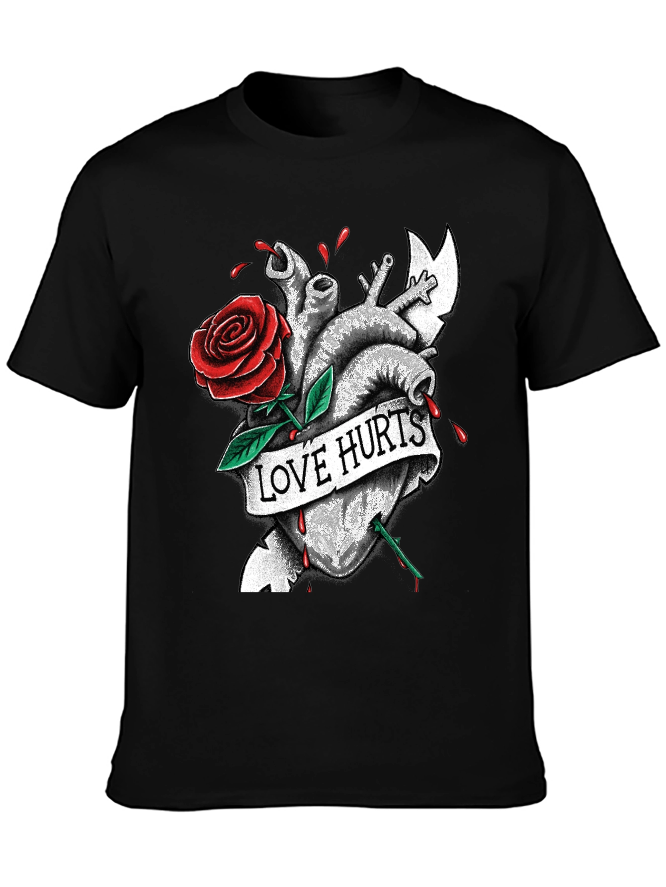 Love Hurts Heart & Rose Graphic T-Shirt