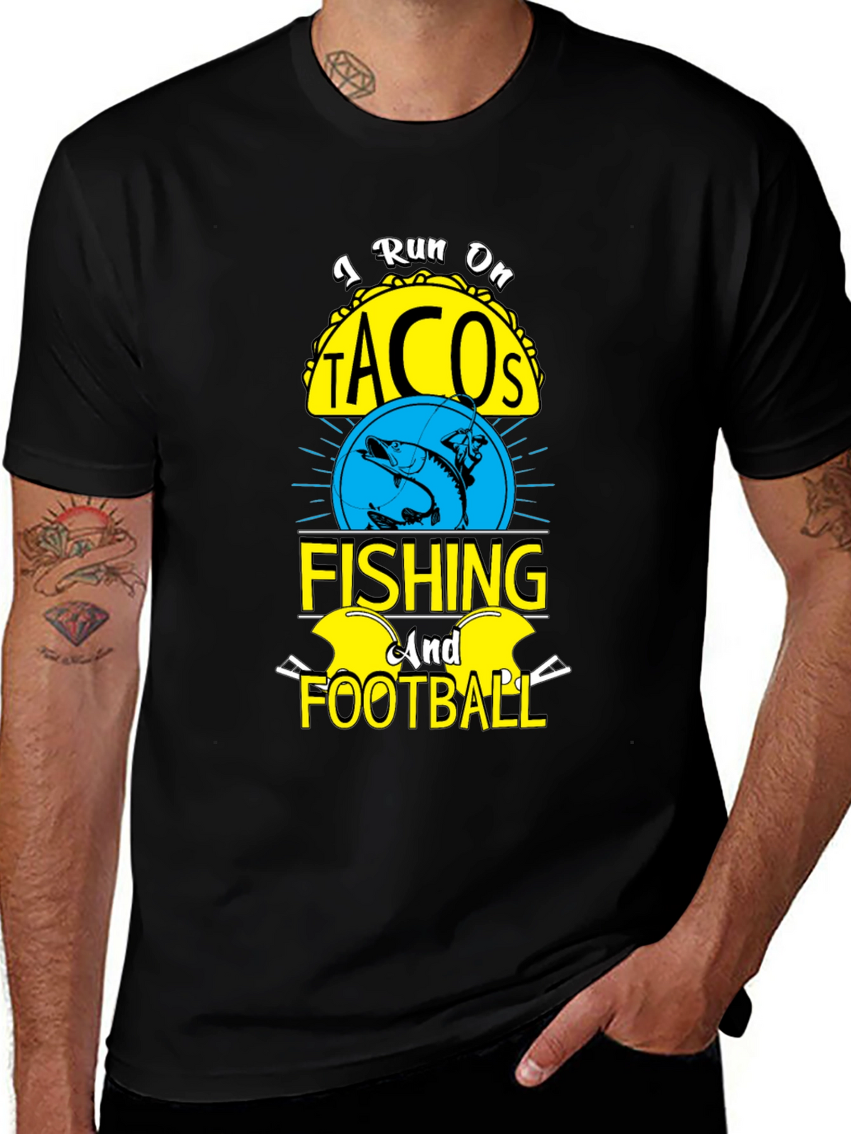 I Run on Tacos Fishing & Football T-Shirt