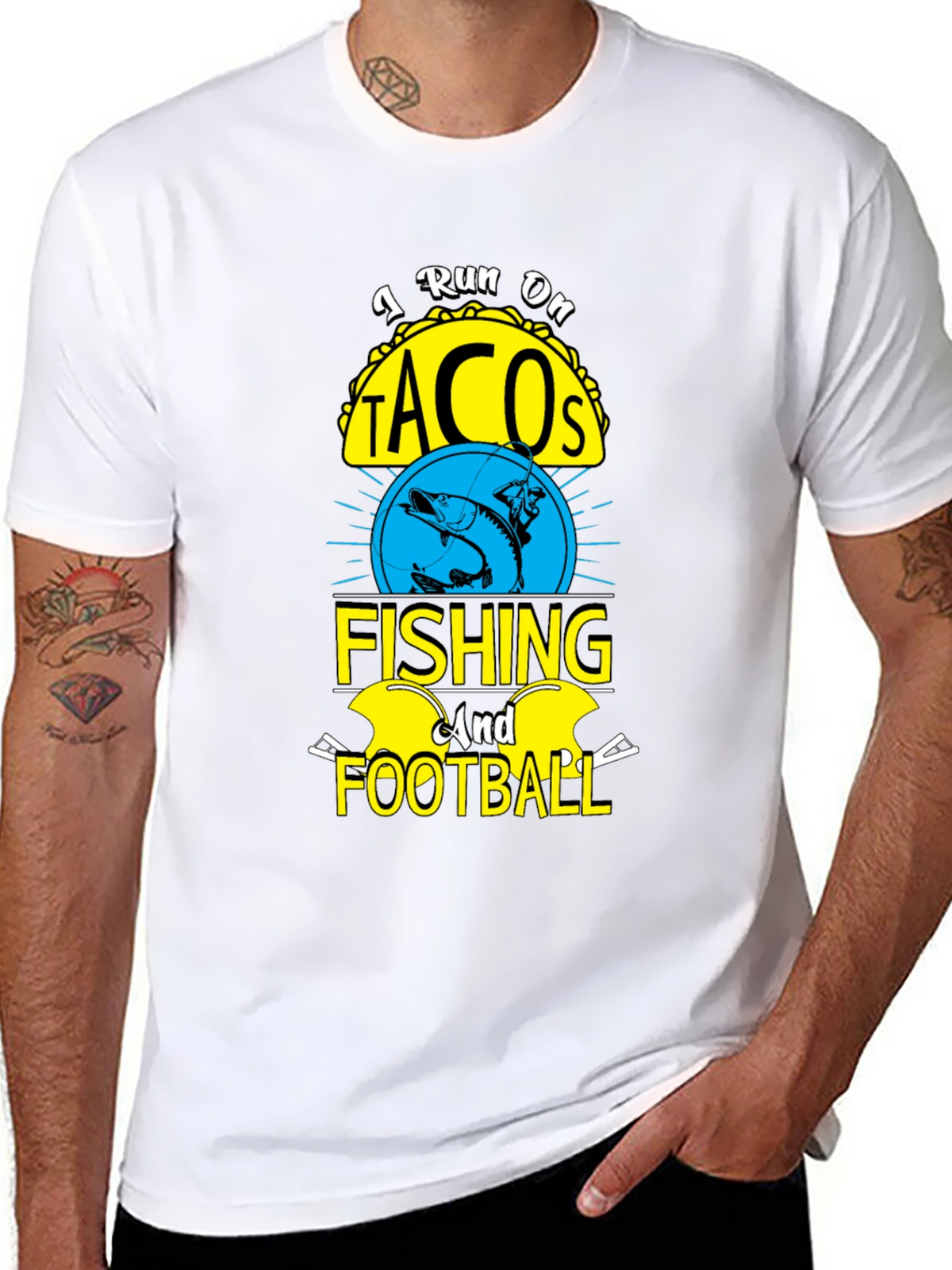 I Run on Tacos Fishing & Football T-Shirt