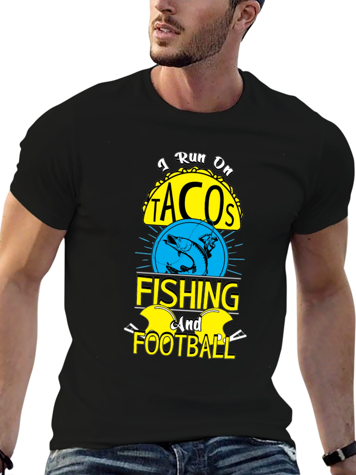 I Run on Tacos Fishing & Football T-Shirt