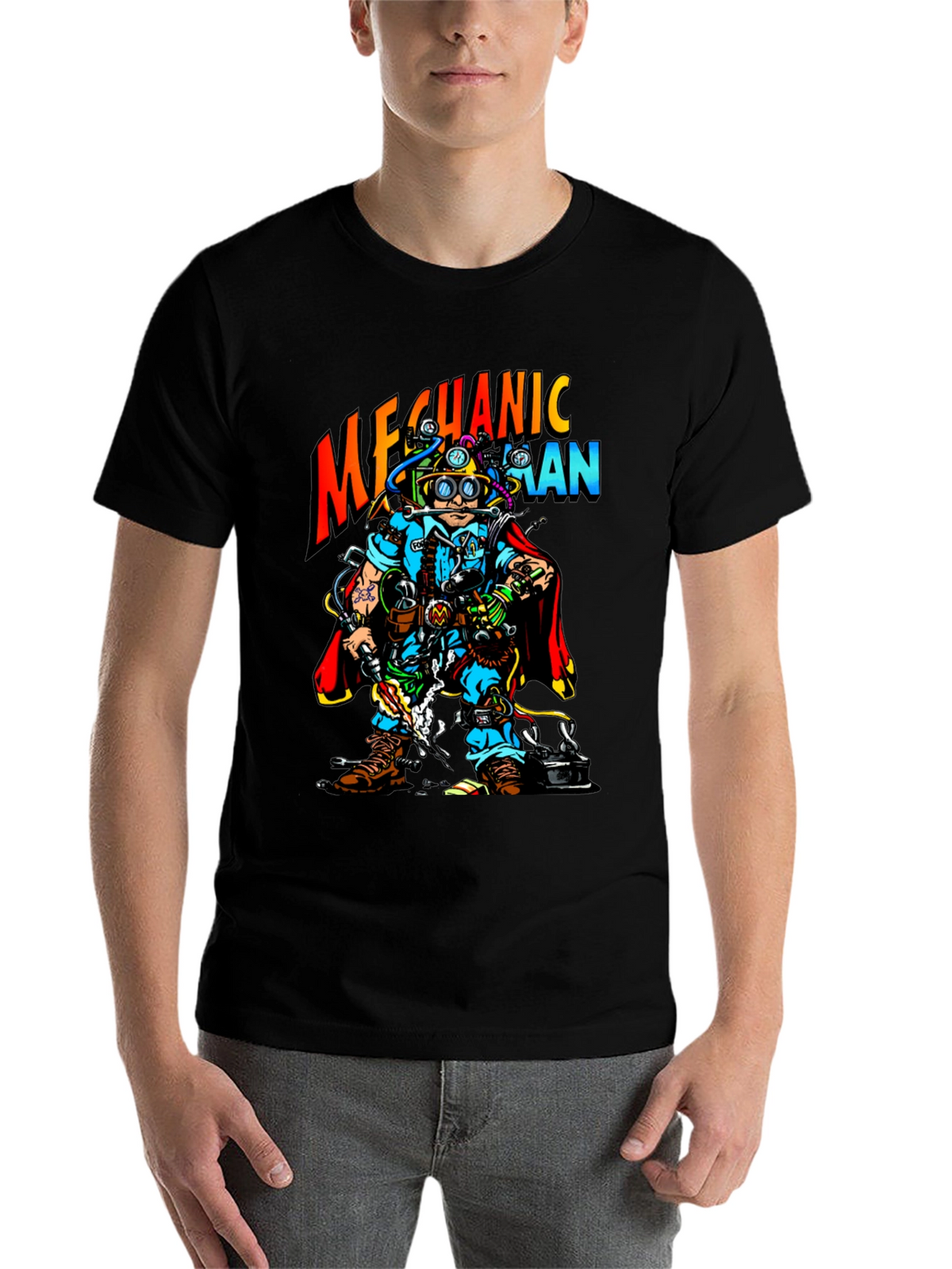 Mechanic Man Graphic T-Shirt - Cool Cartoon Design