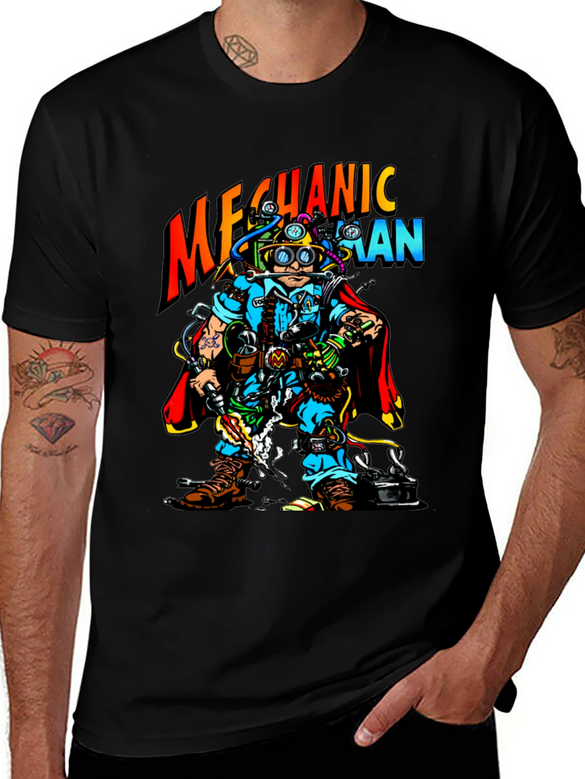 Mechanic Man Graphic T-Shirt - Cool Cartoon Design