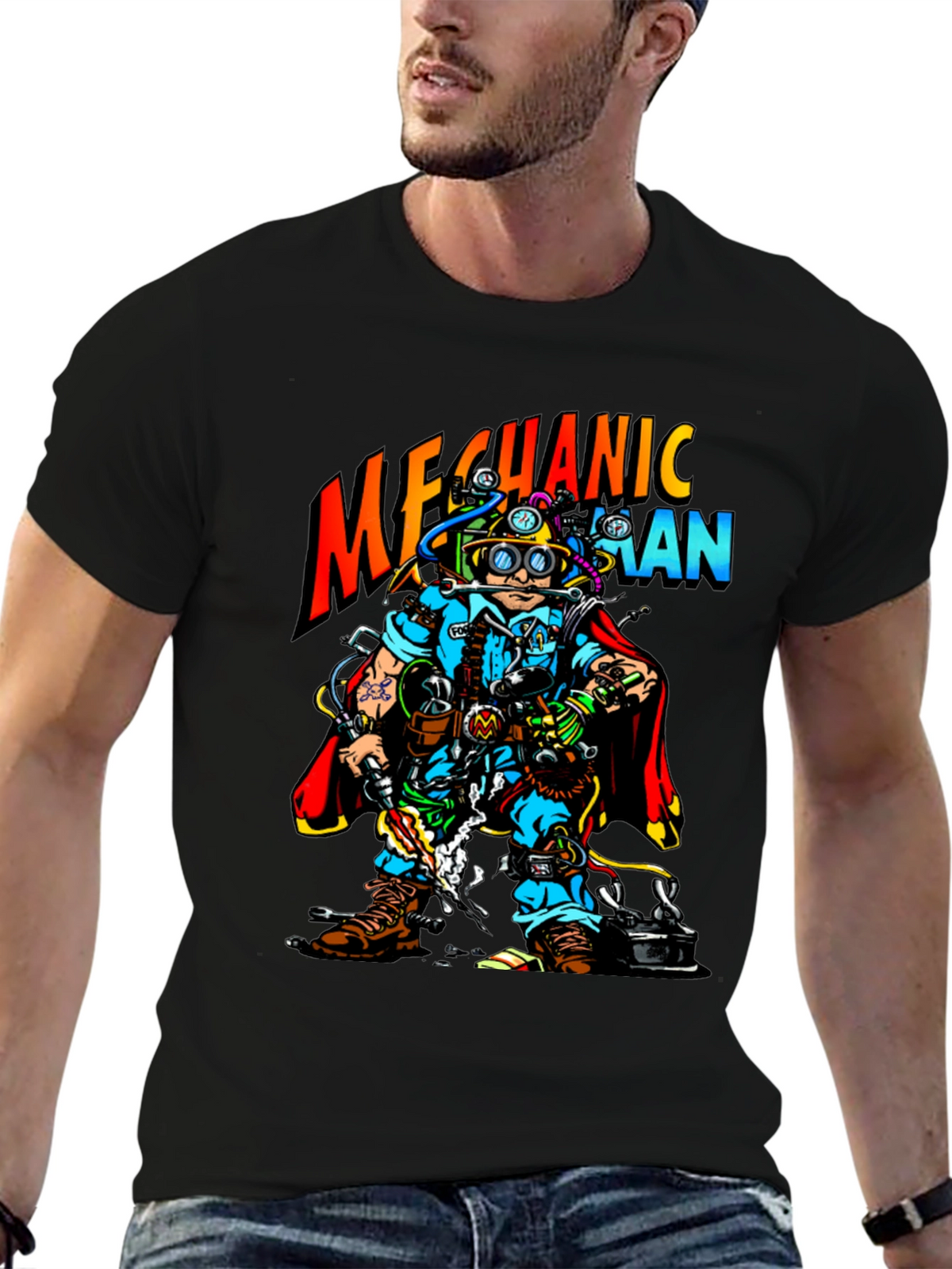 Mechanic Man Graphic T-Shirt - Cool Cartoon Design