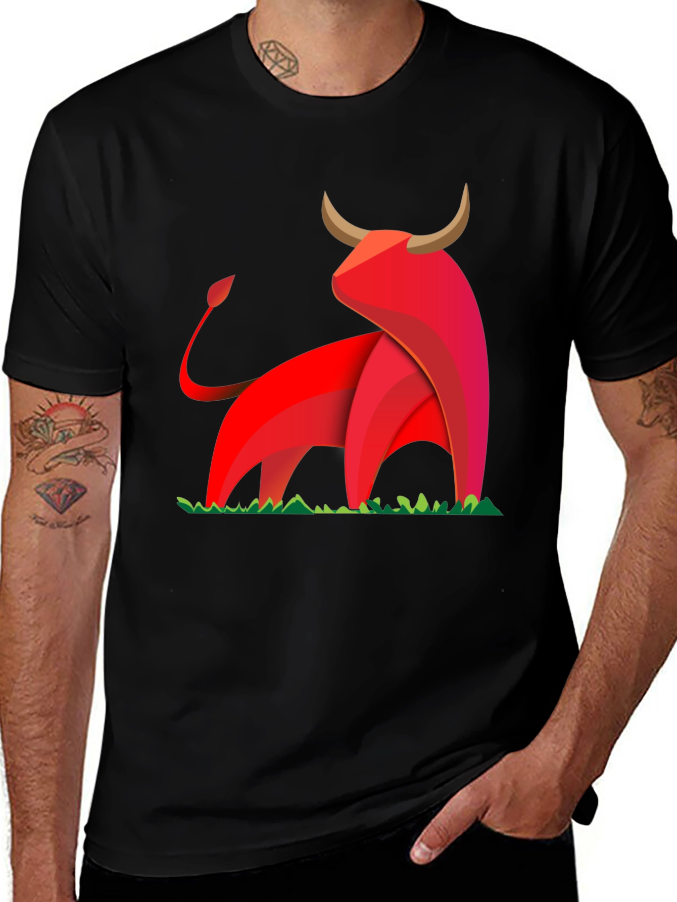Bold Geometric Bull Graphic T-Shirt