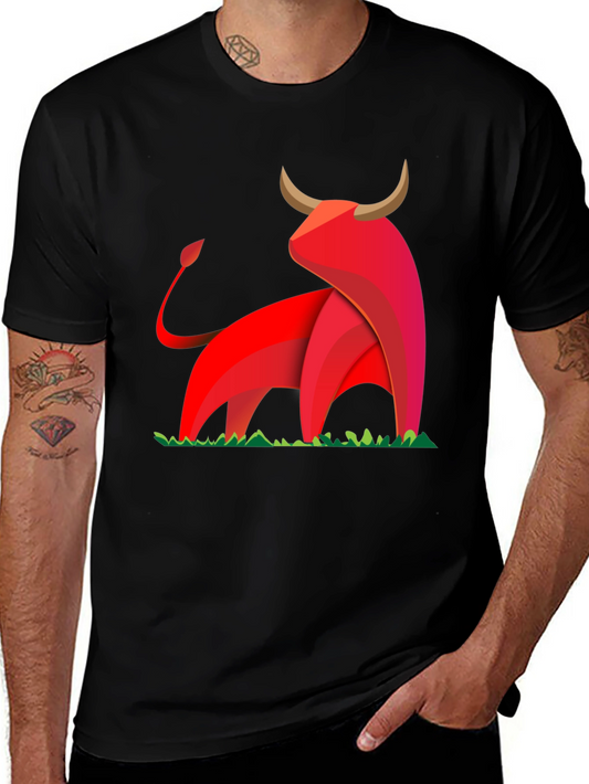 Bold Geometric Bull Graphic T-Shirt