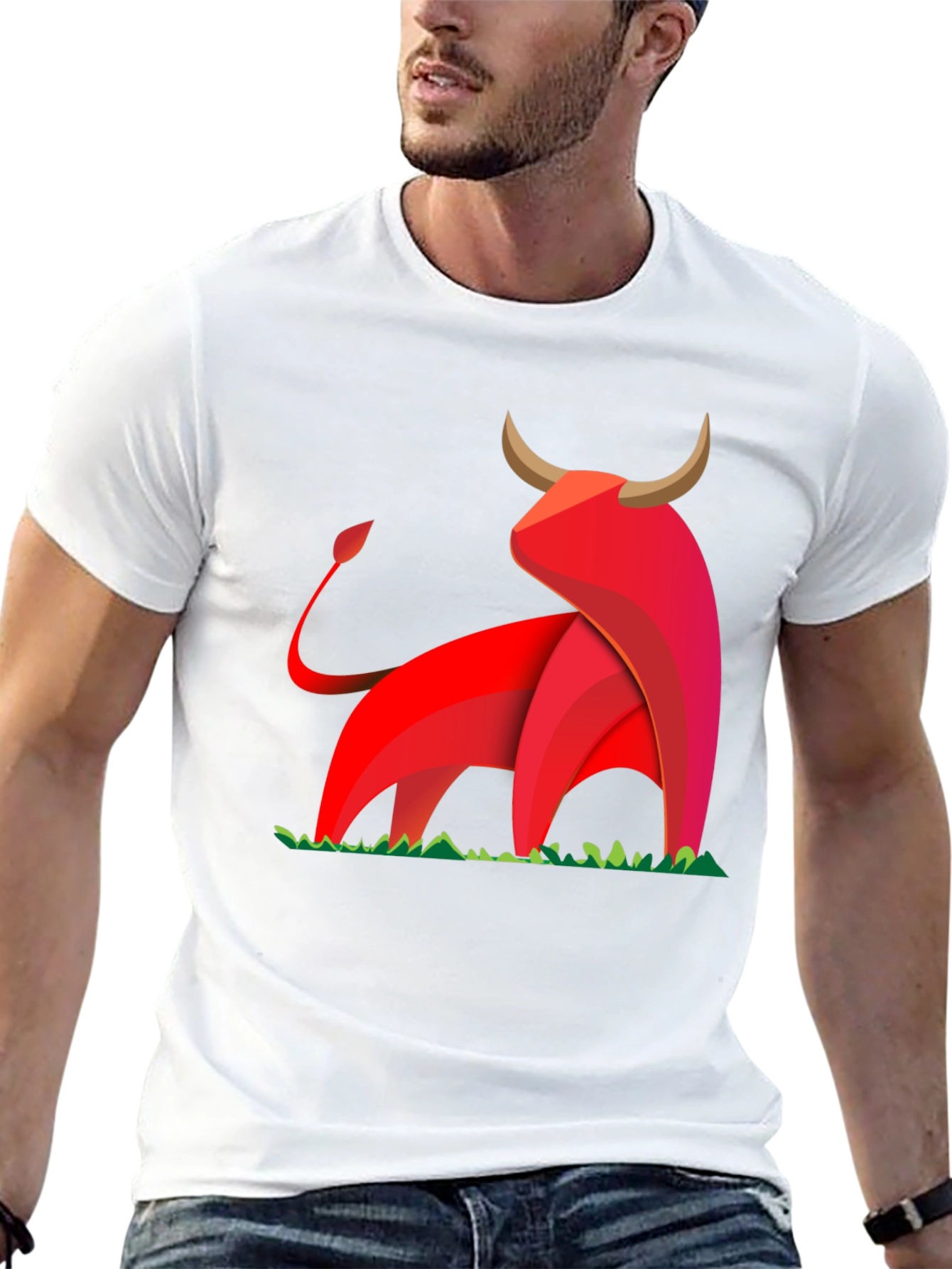 Bold Geometric Bull Graphic T-Shirt