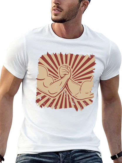 Arm Wrestling Graphic Tee - Retro Style Black T-Shirt