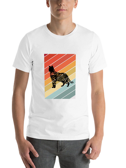 Retro Cat Graphic T-Shirt - Striped Design