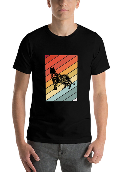 Retro Cat Graphic T-Shirt - Striped Design