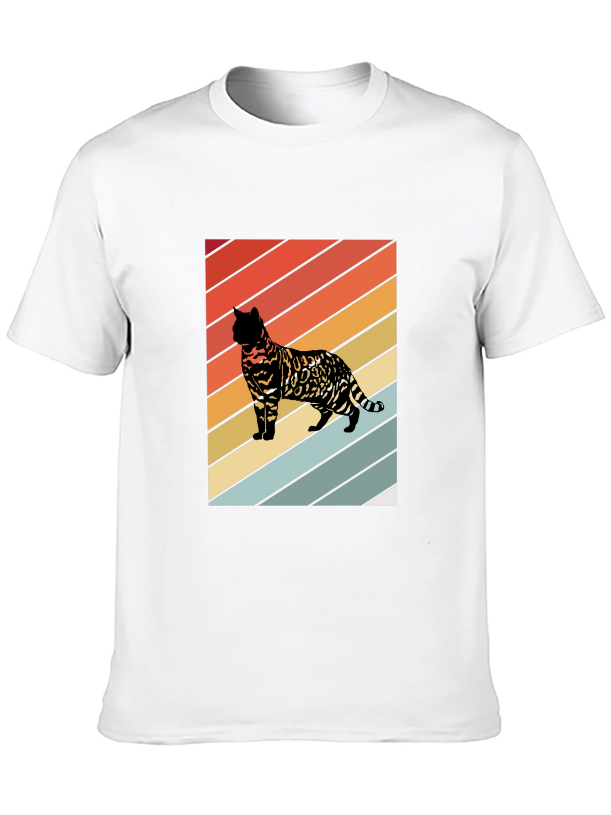 Retro Cat Graphic T-Shirt - Striped Design