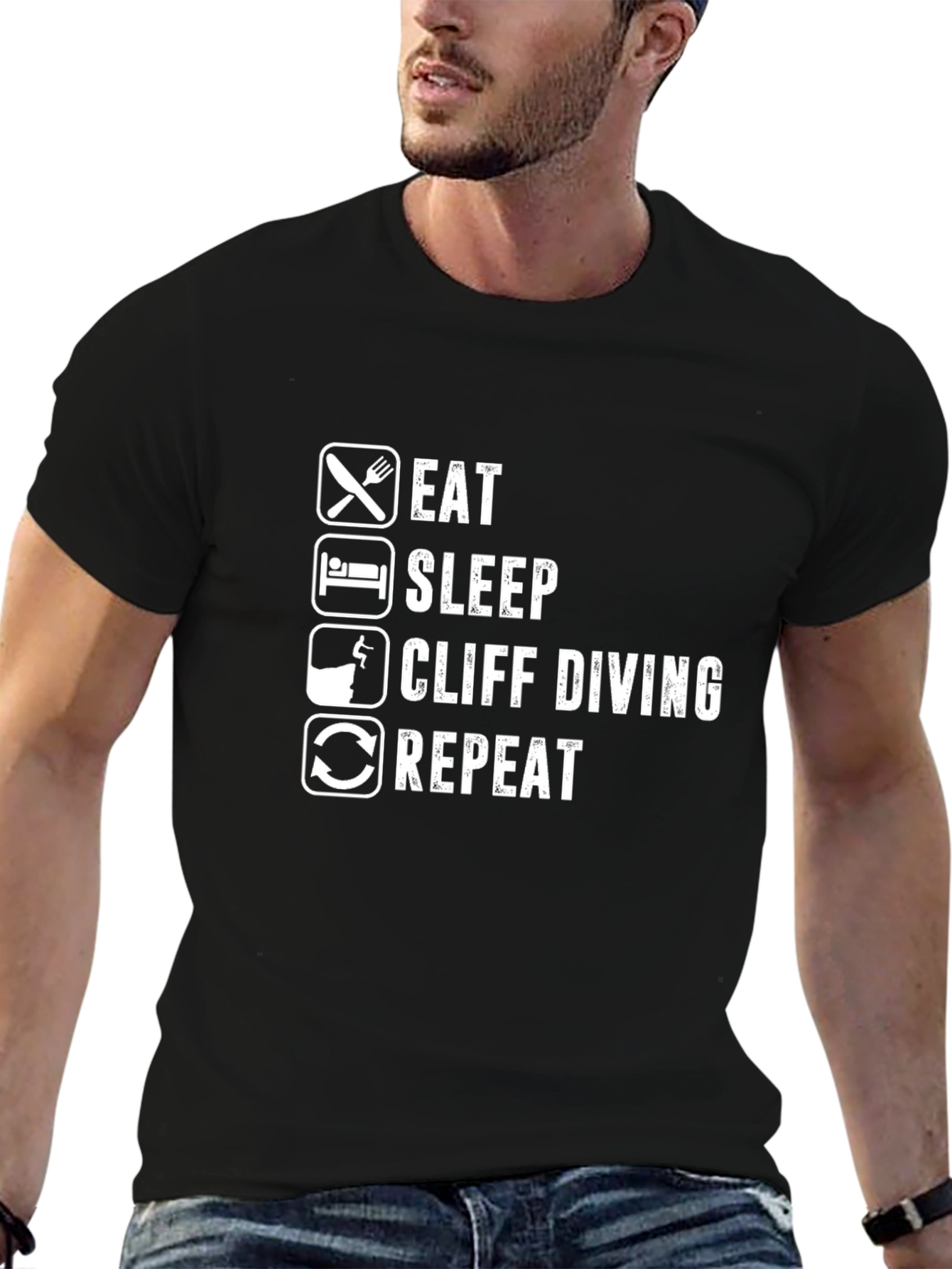 Eat Sleep Cliff Diving Repeat Black T-Shirt