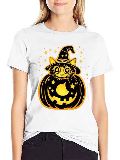 Halloween Cat Pumpkin Black T-Shirt