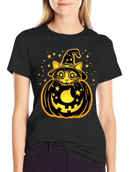 Halloween Cat Pumpkin Black T-Shirt