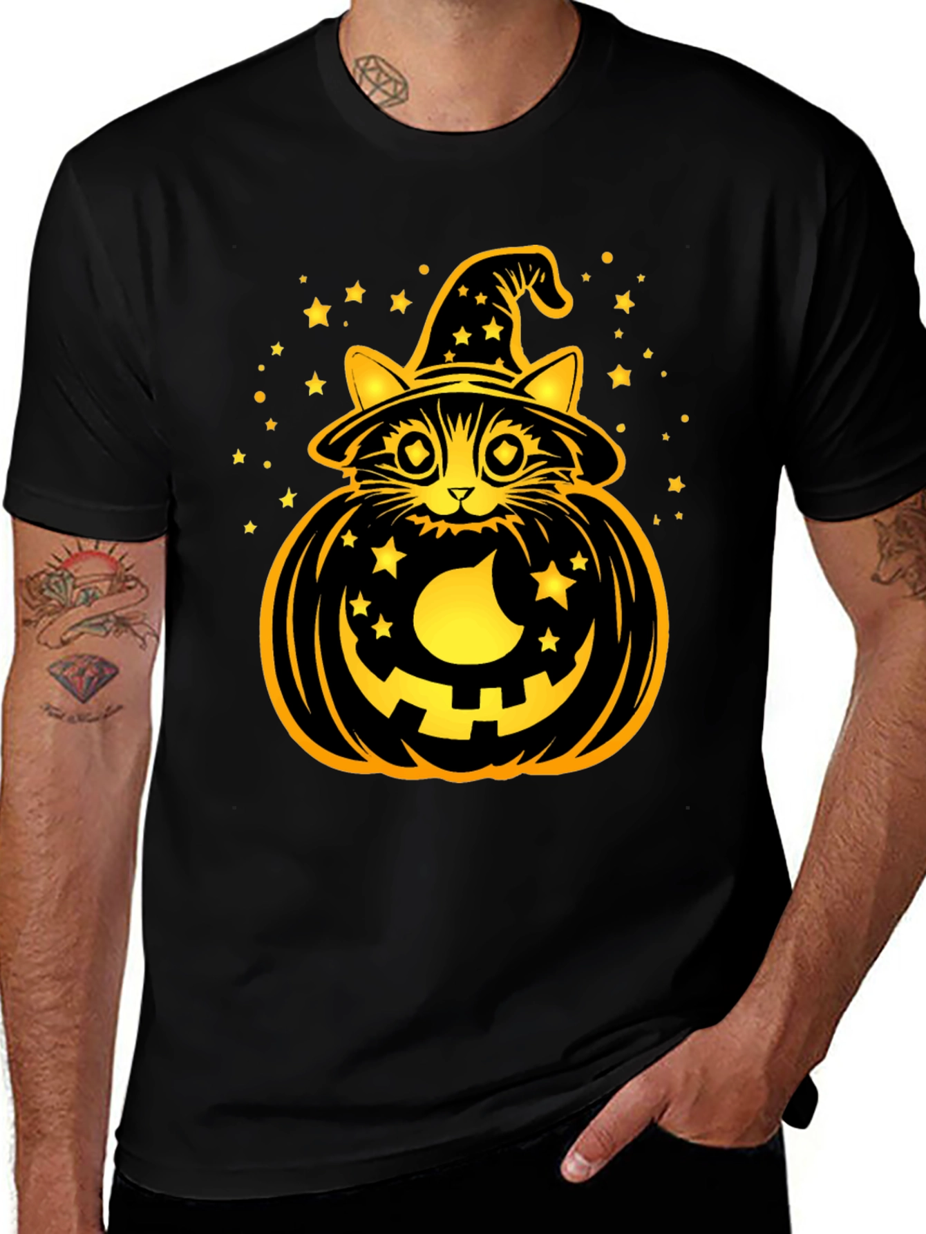 Halloween Cat Pumpkin Black T-Shirt