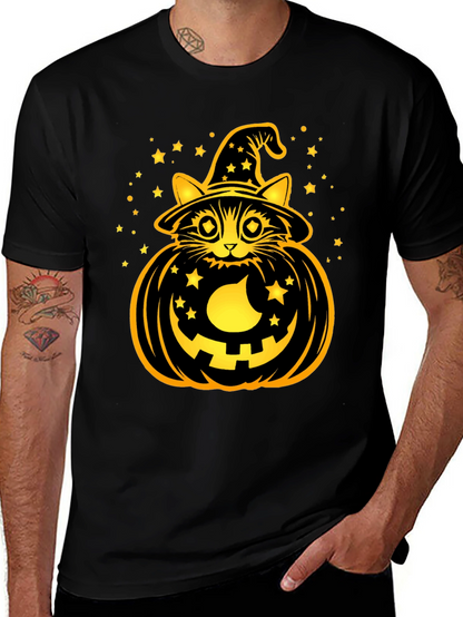 Halloween Cat Pumpkin Black T-Shirt