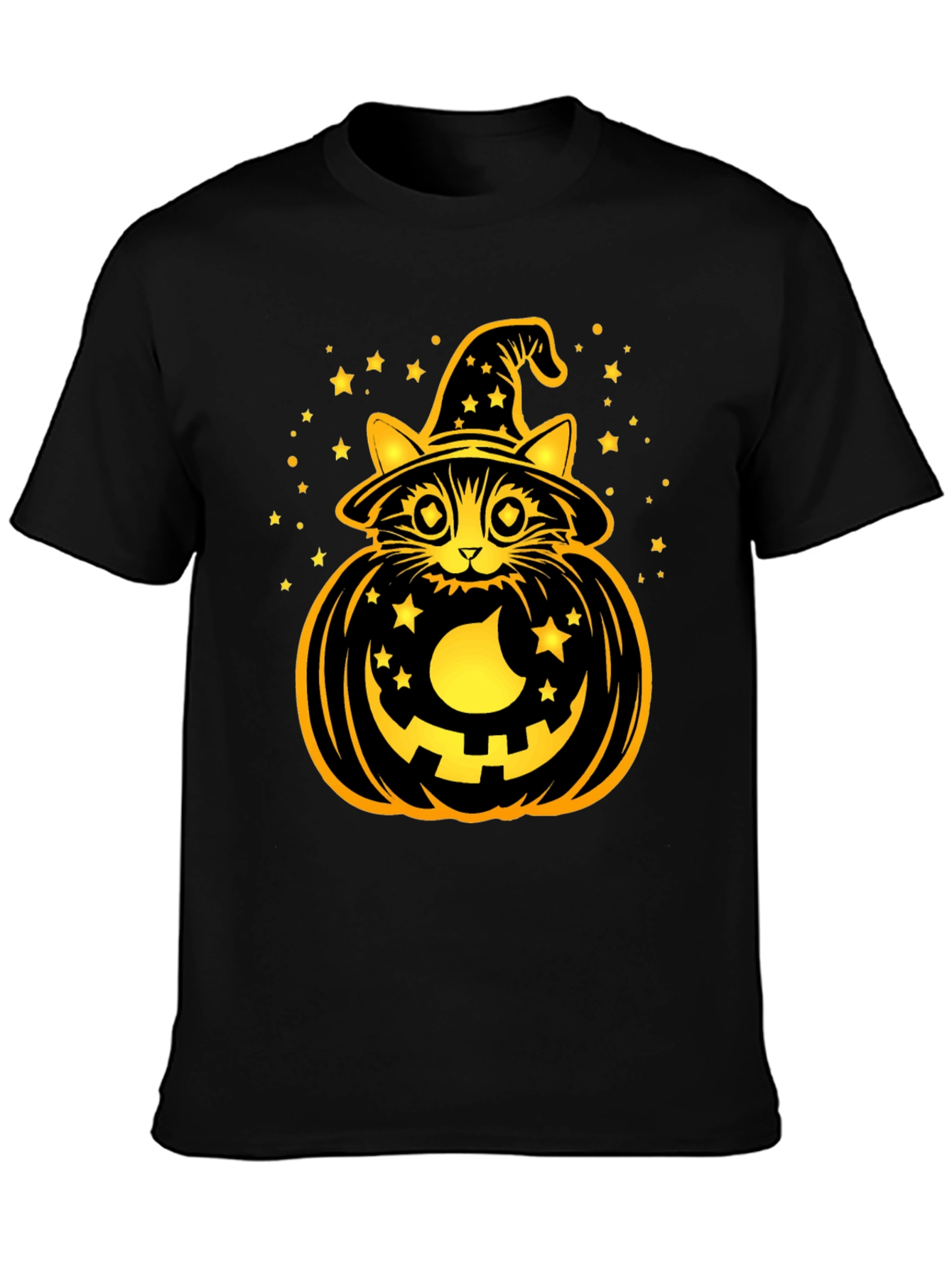 Halloween Cat Pumpkin Black T-Shirt
