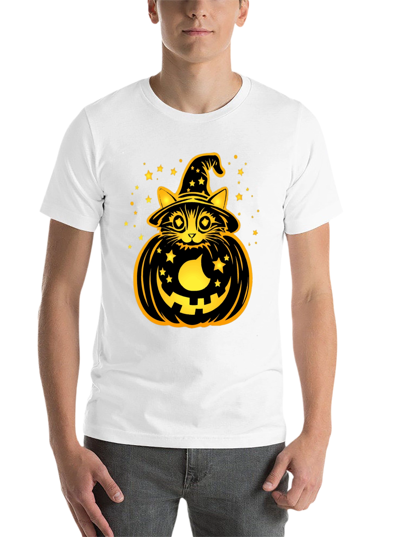 Halloween Cat Pumpkin Black T-Shirt