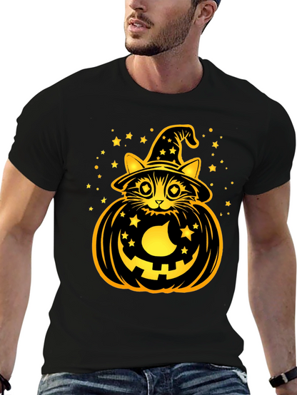Halloween Cat Pumpkin Black T-Shirt