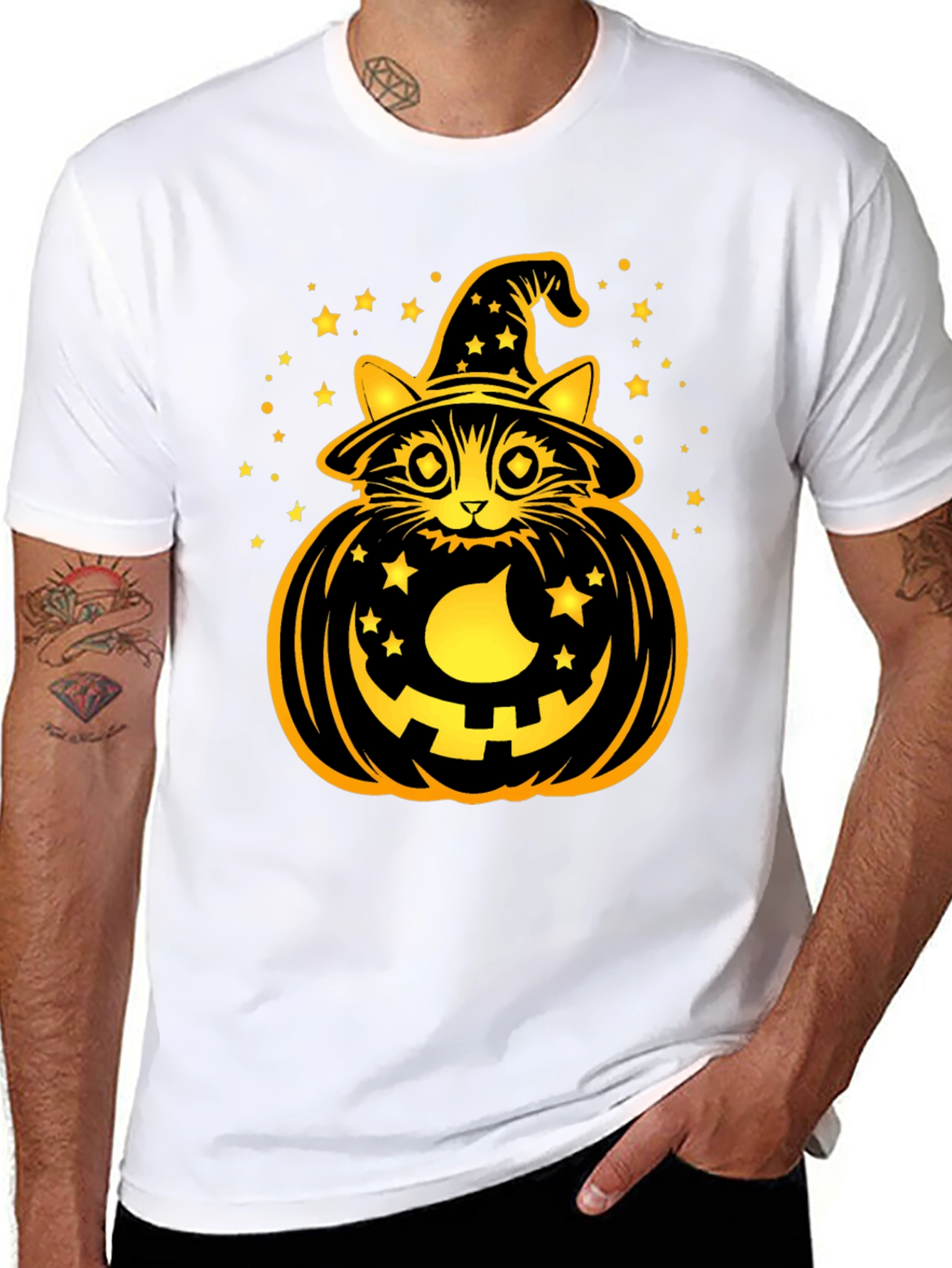 Halloween Cat Pumpkin Black T-Shirt