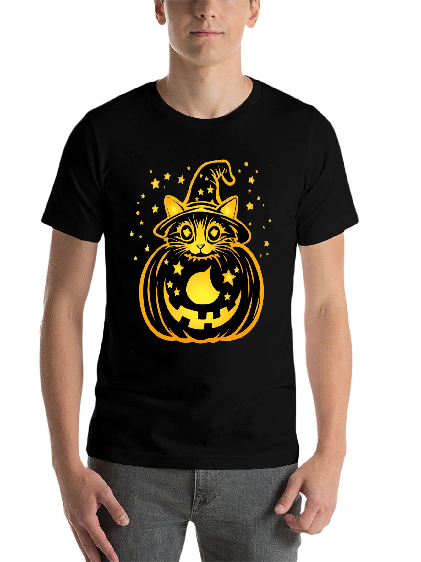 Halloween Cat Pumpkin Black T-Shirt