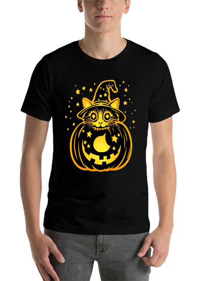 Halloween Cat Pumpkin Black T-Shirt