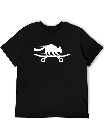 Skateboarding Cat Graphic Tee - Black