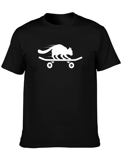 Skateboarding Cat Graphic Tee - Black