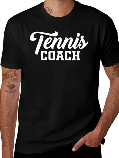 Tennis Coach Graphic Tee - Black Cotton T-Shirt