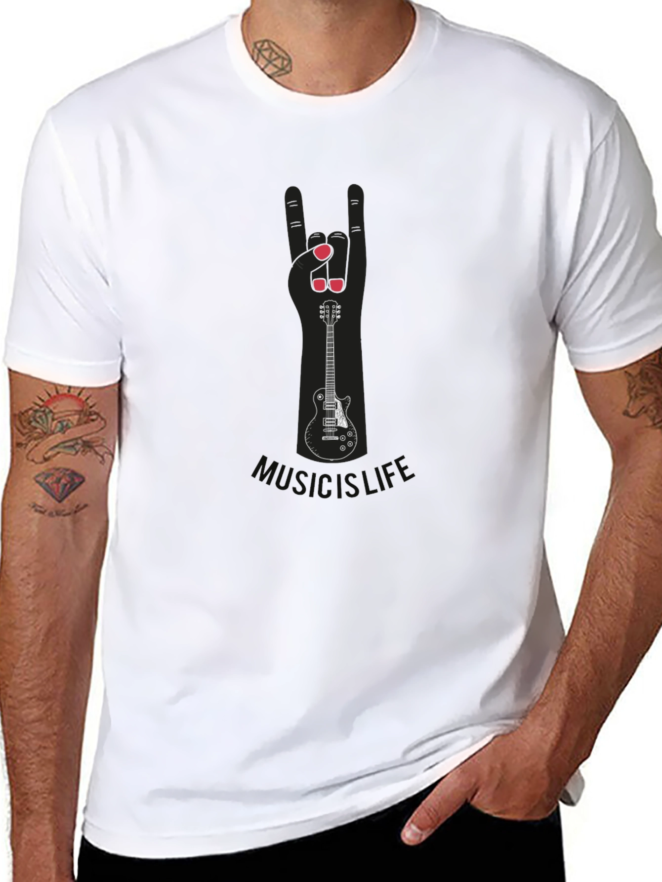 Music is Life Guitar Hand Sign Tee