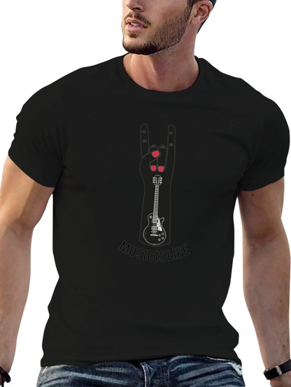Music is Life Guitar Hand Sign Tee