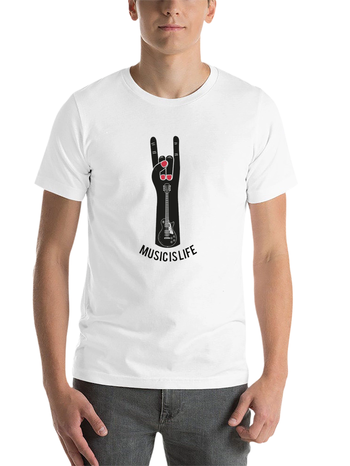 Music is Life Guitar Hand Sign Tee