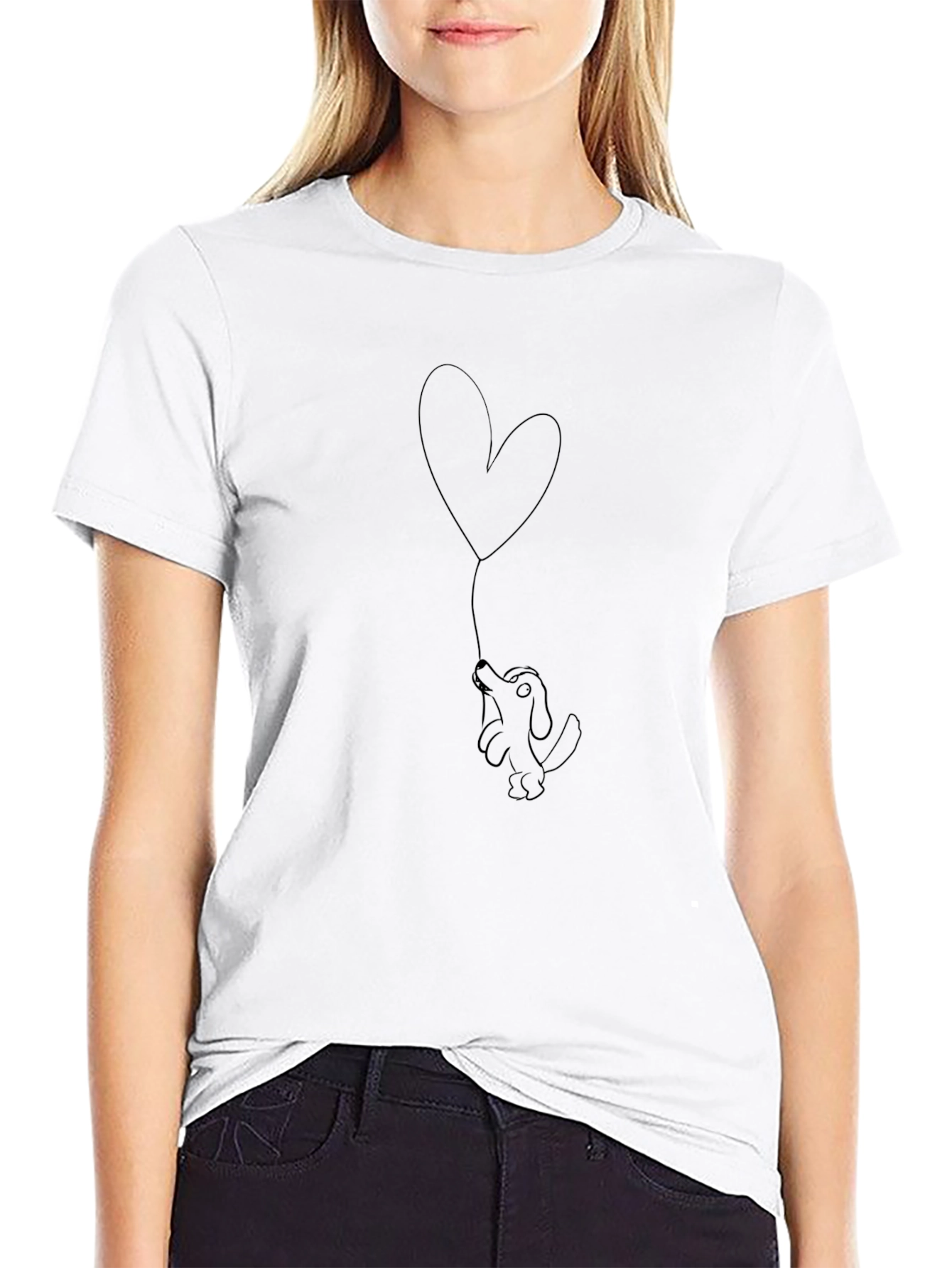 Dog with Heart Balloon Black T-Shirt