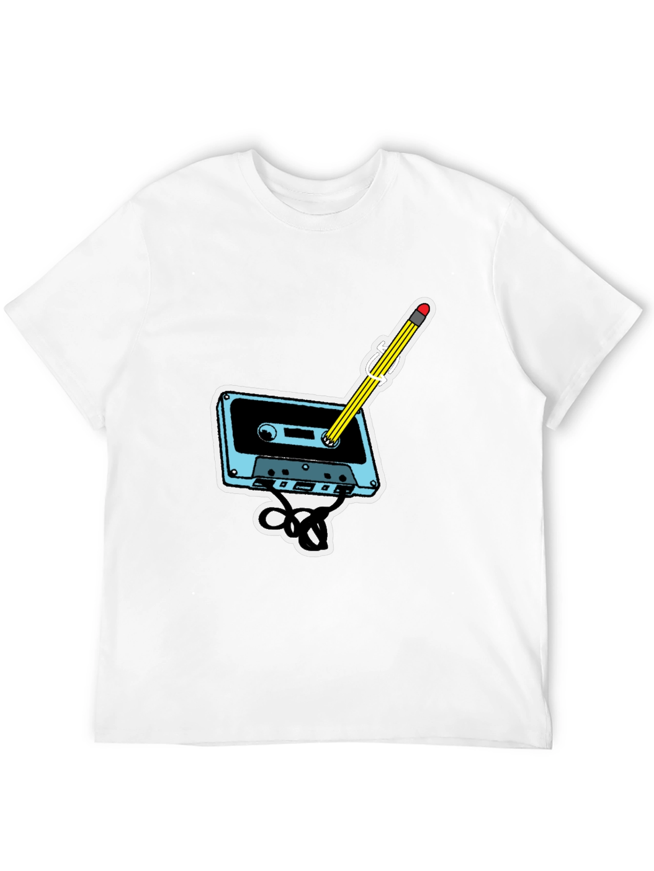 Retro Cassette & Pencil Graphic T-Shirt