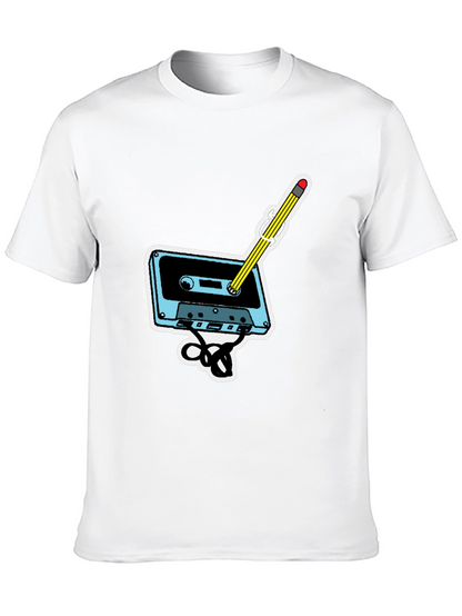 Retro Cassette & Pencil Graphic T-Shirt