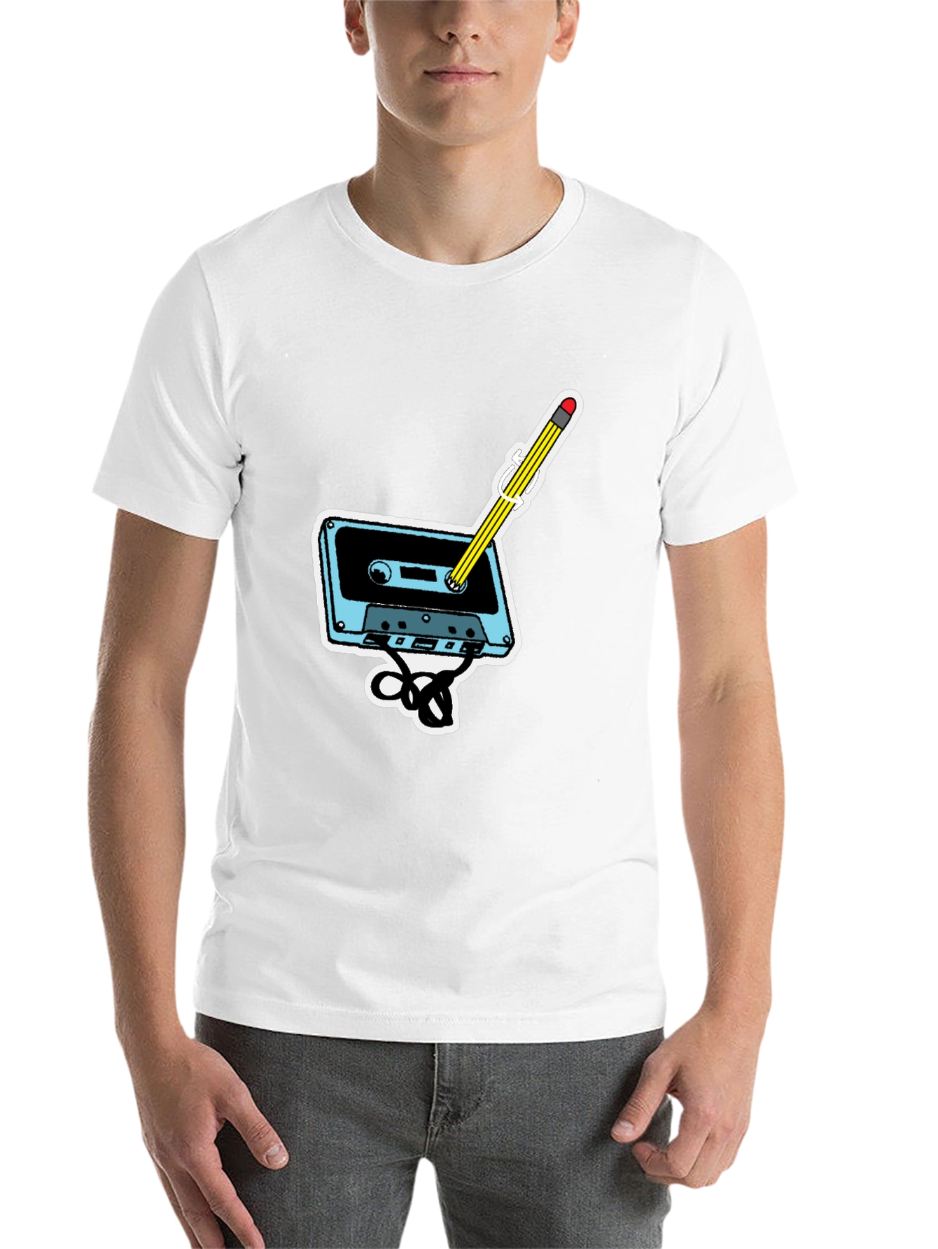 Retro Cassette & Pencil Graphic T-Shirt