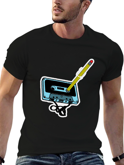 Retro Cassette & Pencil Graphic T-Shirt