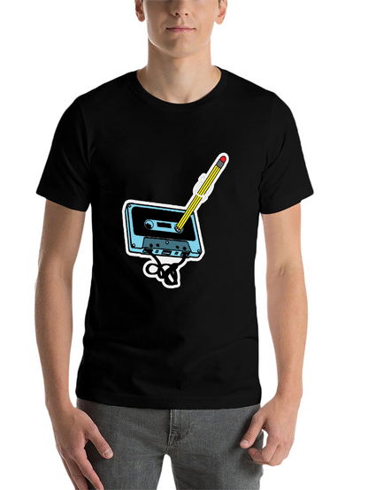 Retro Cassette & Pencil Graphic T-Shirt