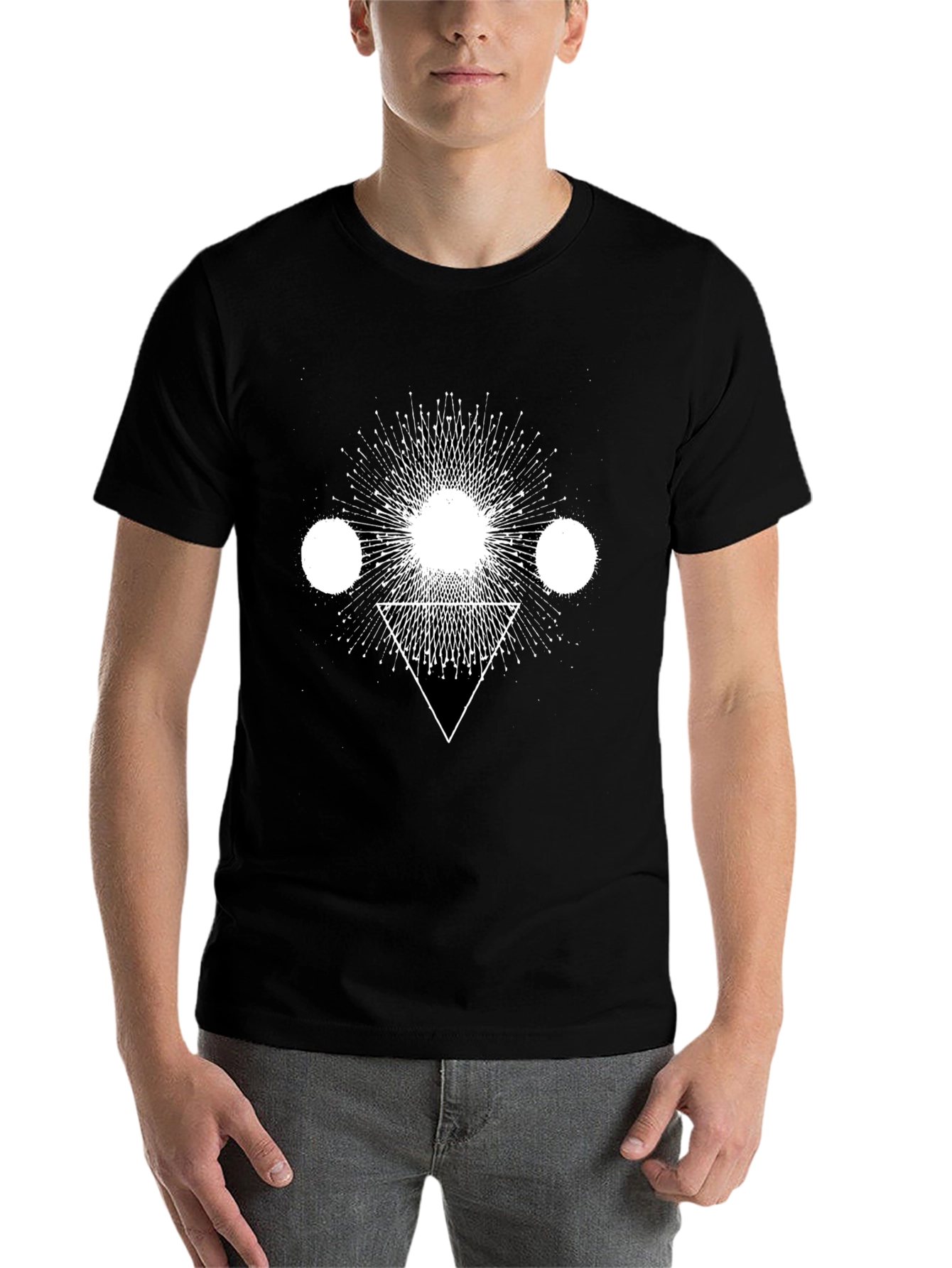 Geometric Print Black Cotton T-Shirt