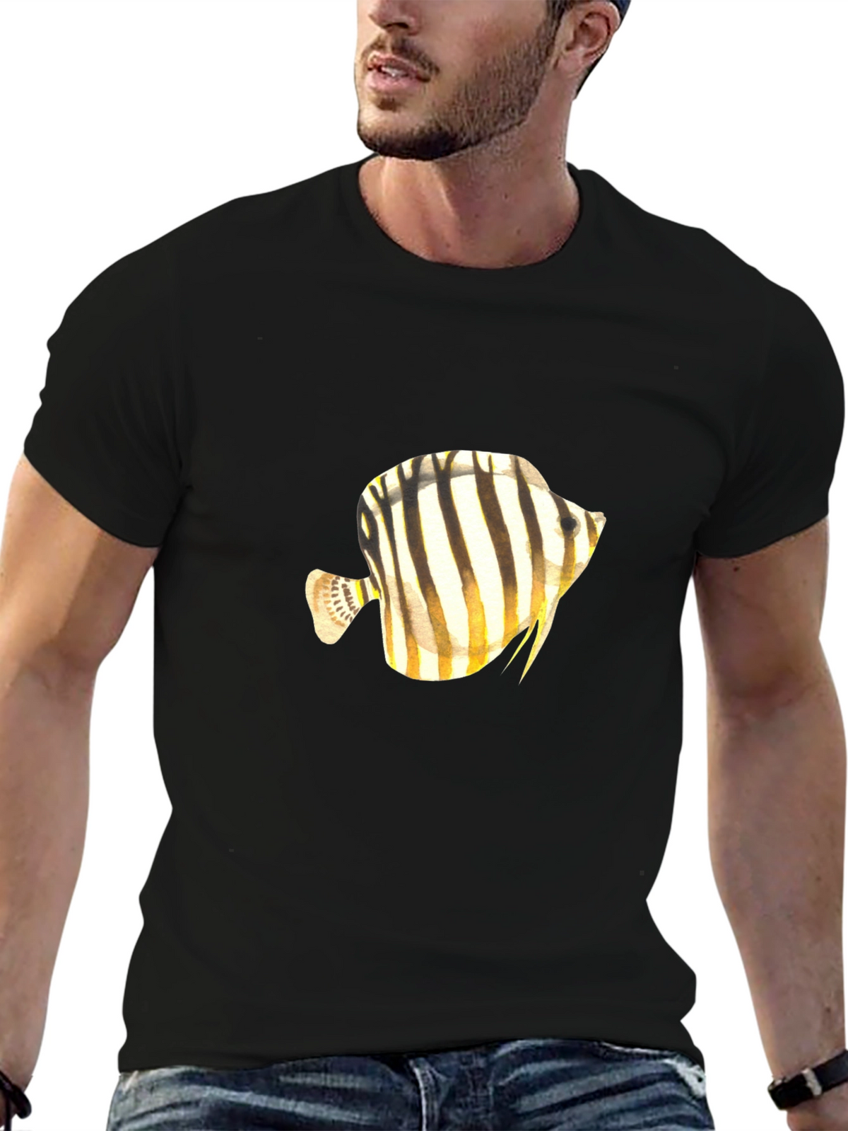Stripped Fish Graphic Tee - Black