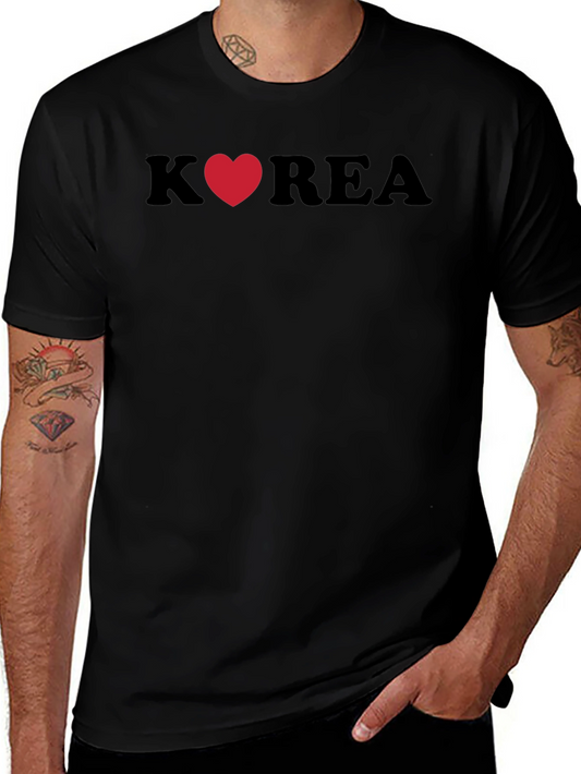 Korea Heart Graphic Tee - Stylish Black T-Shirt