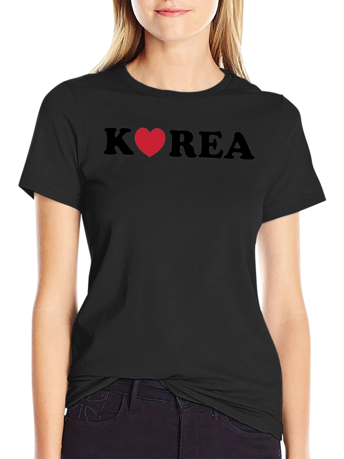 Korea Heart Graphic Tee - Stylish Black T-Shirt