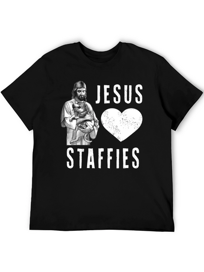 Jesus Loves Staffies T-Shirt - Funny Dog Lover Tee